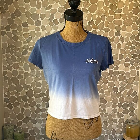 Hollister blue ombre cropped T-shirt – size large - Picture 1 of 6